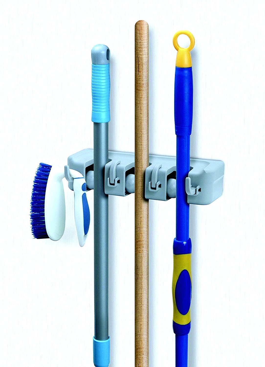 Mop & Broom organizer 3-Slots (White) - Image 1
