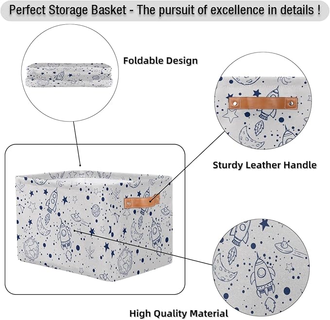 Rectangle Storage Baskets for Organizing - Foldable Storage Bin Cubes with Handles, Large Organizer Bins Boxes Toy Closet Shelf Nursery Laundry Basket, 1 Pcs(Galaxy Universe Planet)