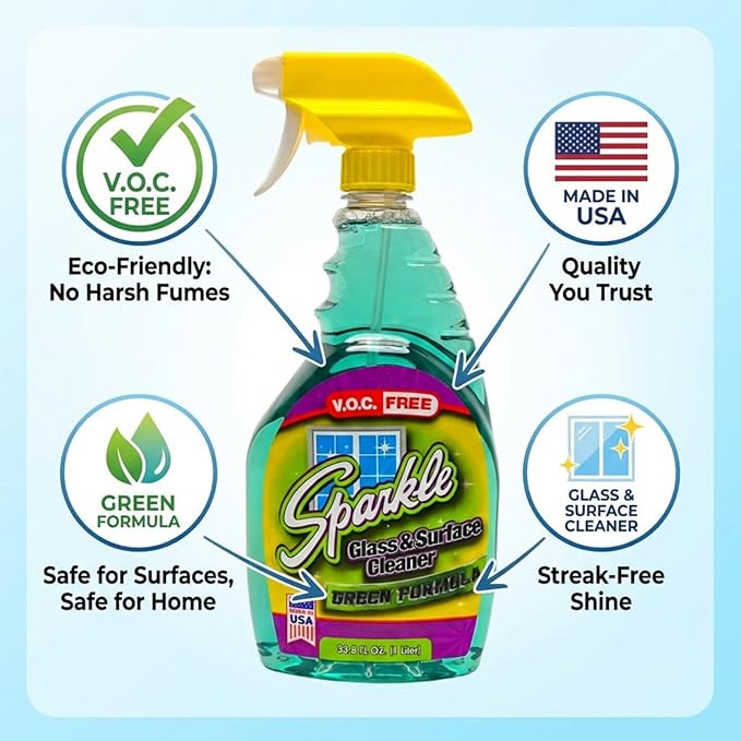 Sparkle Glass & Window Cleaner Spray, VOC-Free Eco Formula, Streak-Free Finish for Windows & Mirrors, 33.8 fl oz (Pack of 6)