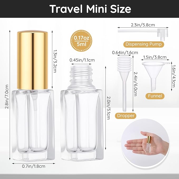 Segbeauty 20pcs 0.17oz Mini Spray Bottle Empty, Perfume Travel Refillable Glass Spray Bottles, 5ml Bulk Perfume Atomizer with Dispensing Refill Kit, Small Travel Cologne Sprayer Bottle Portable