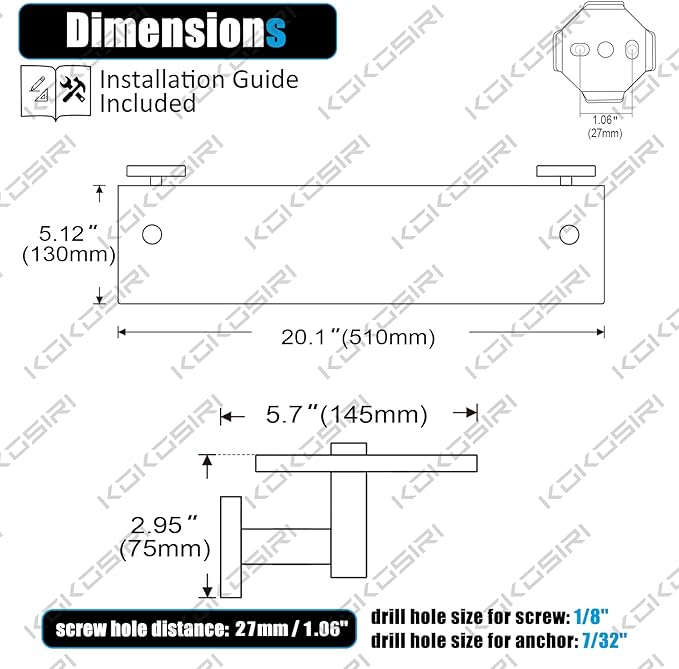 KOKOSIRI Wall Shelves Bathroom Hardware Glass Floating Shelf 20-Inch for Bedroom, Living Room, Kitchen, Hanging Rack Champagne Bronze B1105CPG-L20