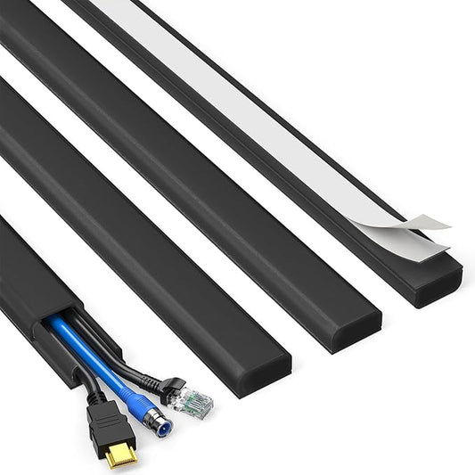 Delamu Black Cord Hider, 56.7in Black Cable Hider, Cord Covers for Wires on Wall, Wire Hider Wire Covers for 2-3 Cords on Wall, Easier Setup Cable Raceway Cable Management, 4X L14.2 W0.94 H0.47in