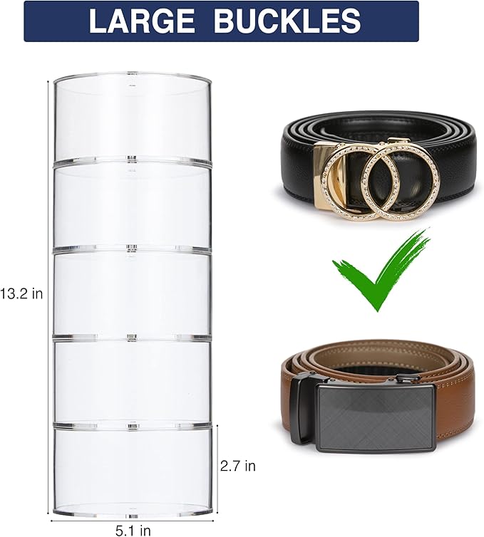 Acrylic Belt Organizer, 5 Layer Belt Holder for Closet or Drawer, Display for Men’s and Women’s Belts, Jewelry, and Watches