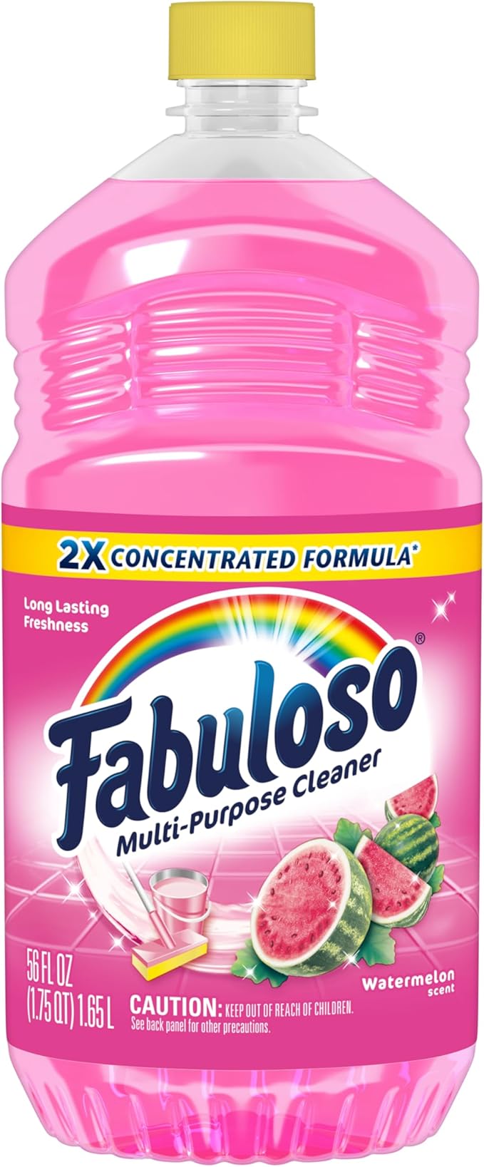 Fabuloso Multi-Purpose Cleaner and Floor Cleaner, 2X Concentrated Formula, Long-Lasting Freshness, Watermelon Scent, 56 fluid ounces