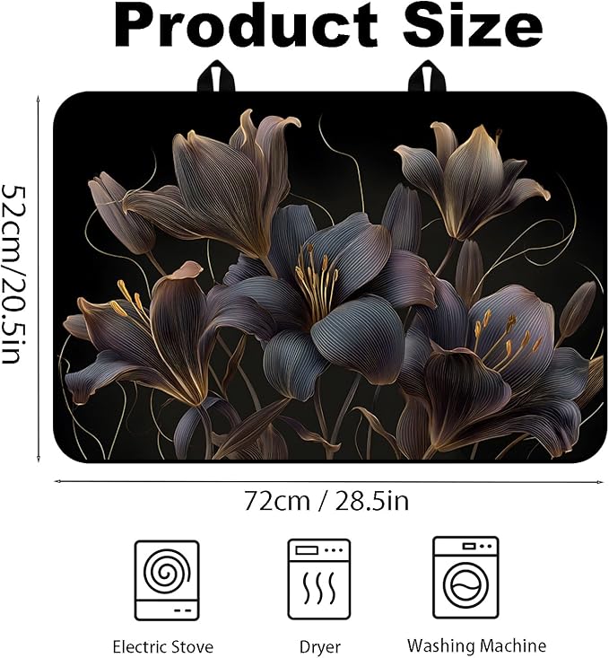 Glass Stove Top Covers for Electric Stove, Heat Resistant Counter Protector Mat, Non Slip Waterproof Surface Cover for Kitchen Counter and Cooktop (Dark Lilies, 28"L x 20"W)