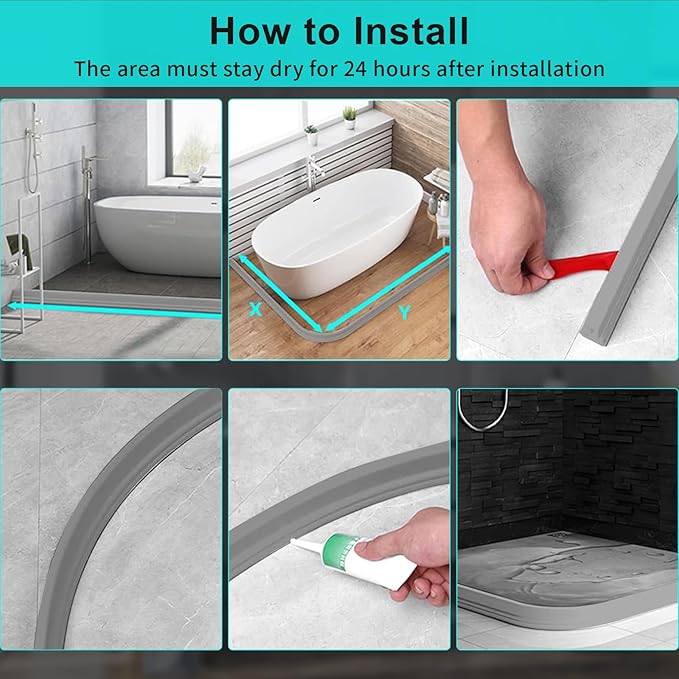 3ft/5ft/6ft/8ft/10ft Collapsible Shower Threshold Water Dam Water Barrier for Shower and Water Stopper Keeps Water Inside Water Threshold for Wet and Dry Separation (10ft, Gray)