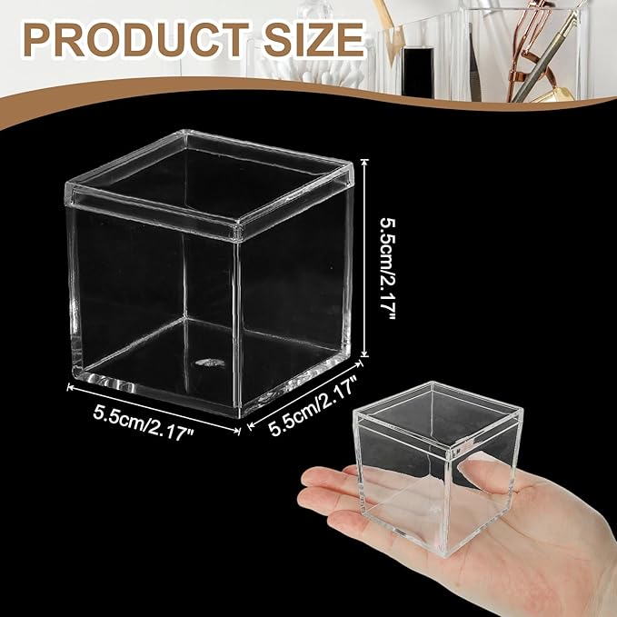 Acrylic Box with Lid, 2.17 x 2.17 x 2.17 in Acrylic Display Case Plastic Square Cube Container Storage Holder Stackable Bins for Cosmetic Collectible Candy Jewelry(2 Pack, Clear)