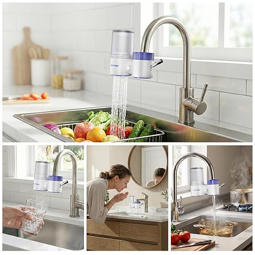 Vortopt Faucet Water Filter,360° Rotary Kitchen Faucet Filter with Carbon Block Filter, 350 Gallon NSF Certified Agua Purifier,can Reduce 99% Chlorine,Improve Taste, Drinking Water Filter,T10-Blue.