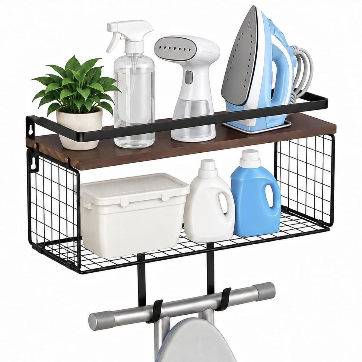 Ironing Board Hanger Wall Mount, Ironing Board Holder with Basket - Image 1