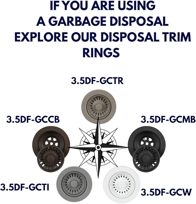 Nantucket Sinks 3-1/2 Basket Strainer Kitchen Drain Assembly Kit for Granite Composite Sinks, Matte Black, Made in Italy 3.5KD-GCMB