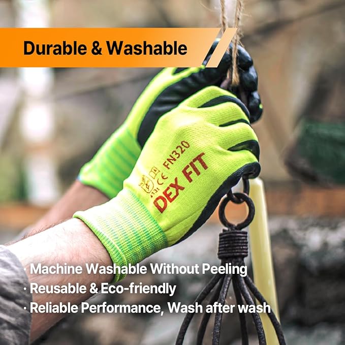 DEX FIT Premium Nylon Nitrile Work Gloves FN320, 12 Pairs, 3D-Comfort Stretchy Fit, Firm Grip, Thin & Lightweight, Durable, Breathable & Cool, Machine Washable; Blue 7 (S)