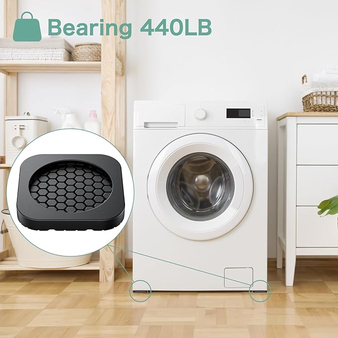 DEWEL Anti Vibration Pads for Washing Machine, Washer and Dryer Pedestals, 8 Pcs Rubber Washer Foot Pads Shock Absorbing & Non-Slip for Laundry Room