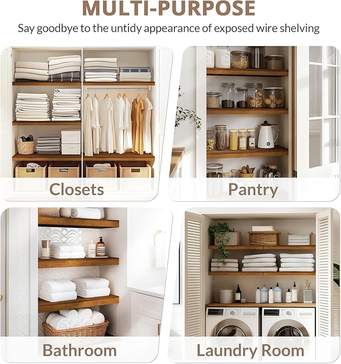 Wire Shelf Covers, Bamboo Wire Rack Covers for Pantry, Closet (5pcs, 30" W x 16" D)