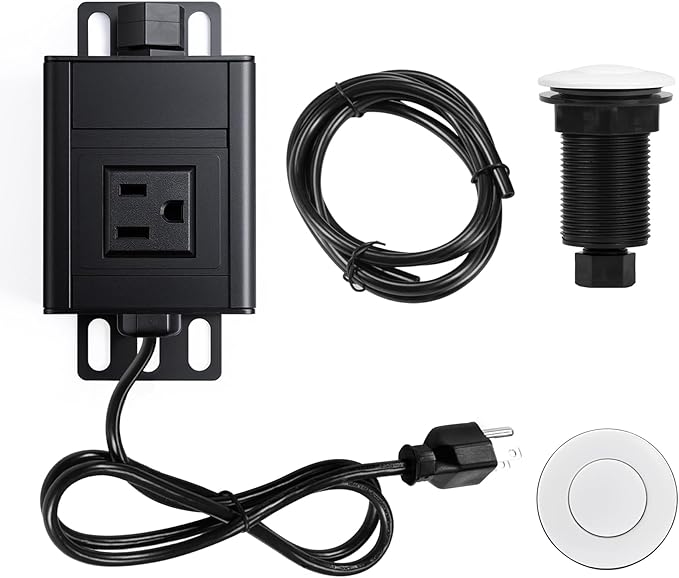 CLEESINK Garbage Disposal Air Switch Kit, Sink Top Waste Disposer SHORT ABS White On/Off Push Button with Aluminum Alloy Power Module, Food Waste Disposals Replacement Parts