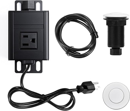 CLEESINK Garbage Disposal Air Switch Kit, Sink Top Waste Disposer SHORT ABS White On/Off Push Button with Aluminum Alloy Power Module, Food Waste Disposals Replacement Parts