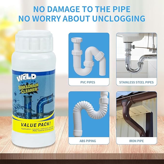 3PCS Wild Tornado Pipe Dredge,Powerful Sink Cleaner Powder Fast Foaming for Kitchen Toilet Pipeline Quick Cleaning Tool