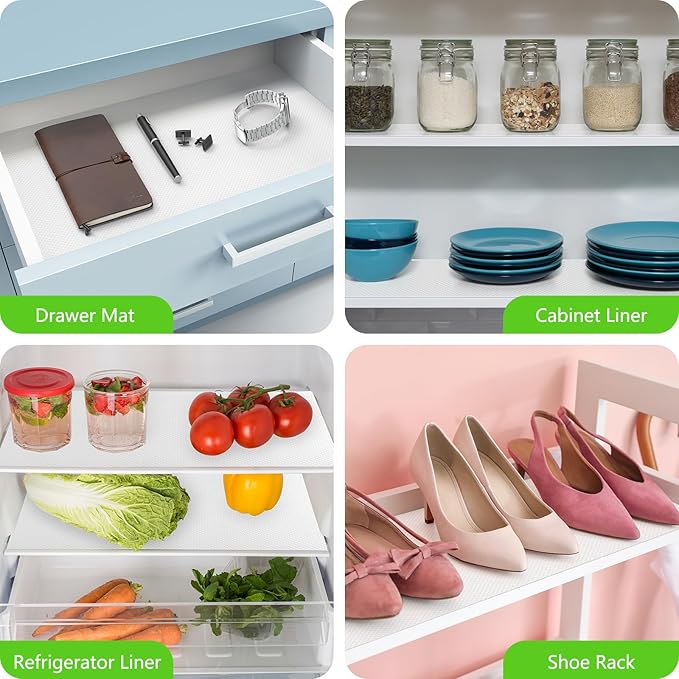White Shelf Liners for Kitchen Cabinets Non Adhesive Drawer Liner for Bathroom Waterproof Refrigerator Liners for Shelves Fridge Plastic Mats Cabinet Cupboard Liner 17.5 x 236.2 Inches x 2 Rolls