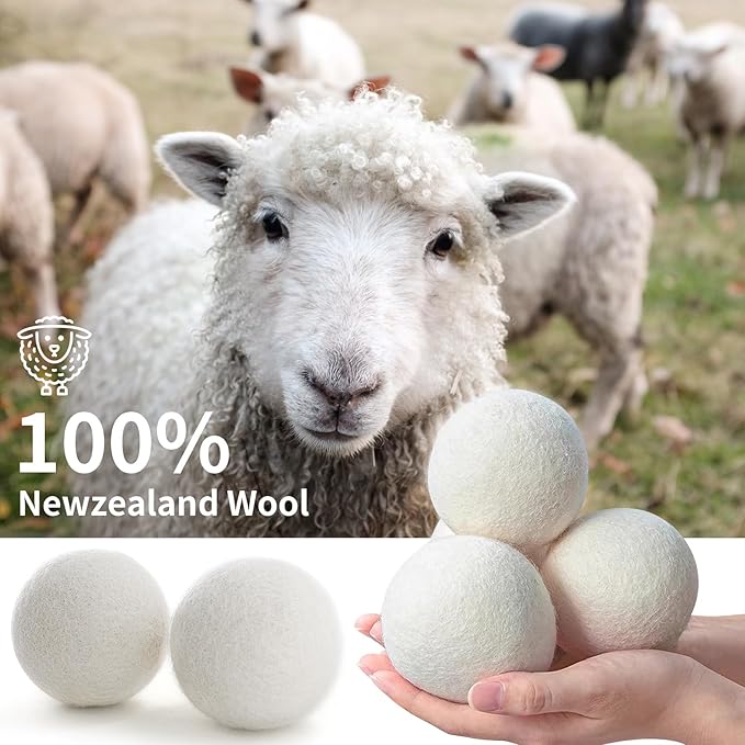 Dryer Balls, 12P Wool Balls with 1 Holder, Dryer Balls for Laundry Reusable with 1P Metal Black Storage Organizer Set for Large Balls(2.6 to 2.75inch Dia) Reduces Static & Wrinkles