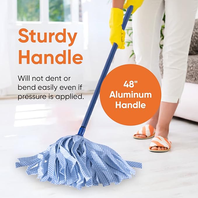 Superio String Mop Cotton Mop for Hardwood Floor Cleaning Self Wringing Mop for Home, Kitchen, Bath, Office Cleaning, Blue Heavy Duty Mop Commercial/Industrial, Aluminum Handle
