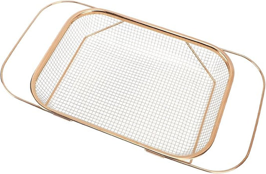 JTLB Over The Sink Colander Strainer Basket Stainless Steel for Kitchen Sink with Handles Fine Mesh Expandable Kitchen Essentials Rectangle (Rose Gold)
