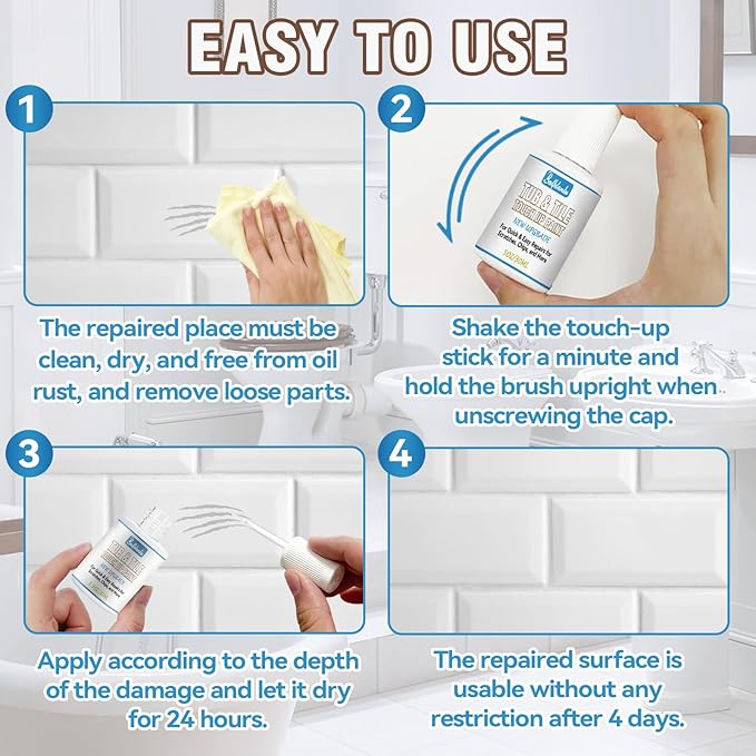 Tub and Tile Paint, 1.5 OZ High-Gloss White Touch Up Paint Pen for Bathtub, Quick-Dry Porcelain Repair Kit for Scratches & Chips on Tubs, Tiles, Enamel, Sinks, Toilets, Porcelain, Acrylic and Cast Iron