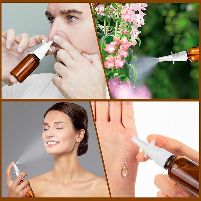 120 Pcs Nasal Spray Bottle, 1OZ/30ML Brown Refillable Empty Nasal Spray Bottles Glass with 24 Funnels and 24 Labels