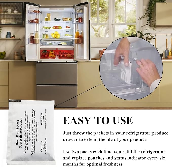 Funmit W10346771A FreshFlow Produce Preserver Replacement for Whirlpool Refrigerator Replace W10346771 2117689 AP5324183 AH3503014 EAP3503014 PS3503014 (3 Pack - 6 Pouches)