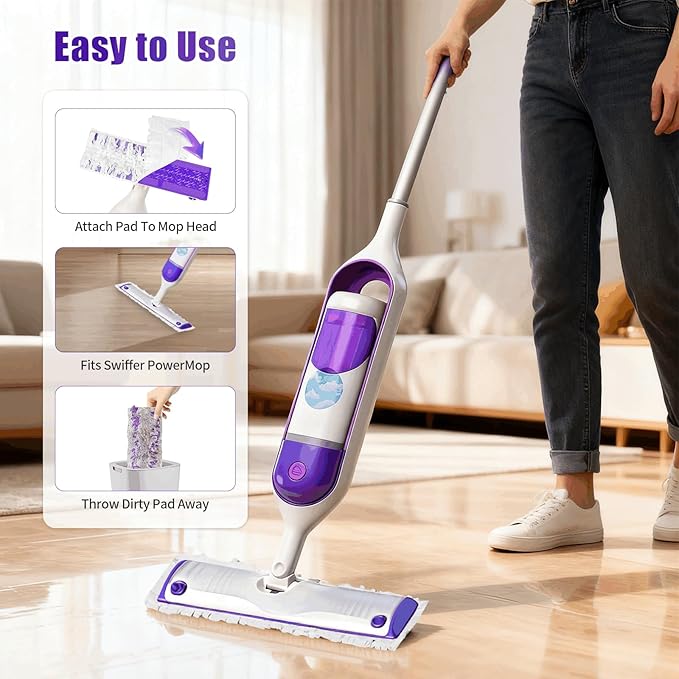10 Pack Disposable Mopping Pads Refills for Swiffer PowerMop Multi-Surface & Wood Mops, Spray Clean Pads Replacement for Floor Cleaning（Purple Without Handle）
