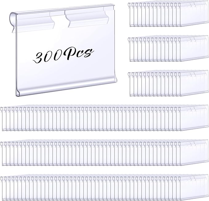 Tatuo 300 Pcs Reusable Plastic Wire Shelf Label Holders, Price Card Sign for Pantry Retail Supermarket Merchandise Shopping Mall Shop Ticket Display Holder Clip on Design, 2.36" L x 1.65" H (Clear)
