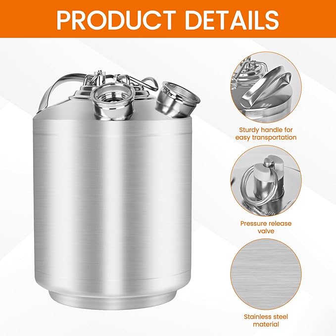 2.5 Gallon 10L Cleaning Keg Stainless Steel Beer Line Cleaner with 2D Coupler Keg Line Cleaning Kit Cleaning Keg for Beer Line Cleaning