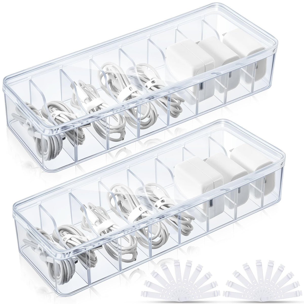 Tatuo Cord Organizer Box with Lid, Clear, 2 Pack - Image 1