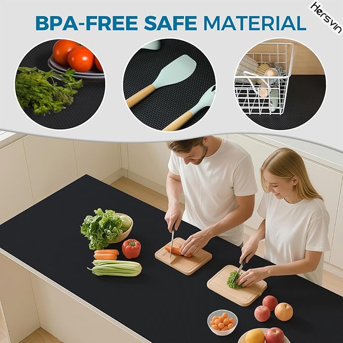 Hersvin Shelf Liners, 20 in x 20 ft Kitchen Drawer Mats, Non-Adhesive EVA Cupboard Protector, Cabinet Lining (Black Dot)