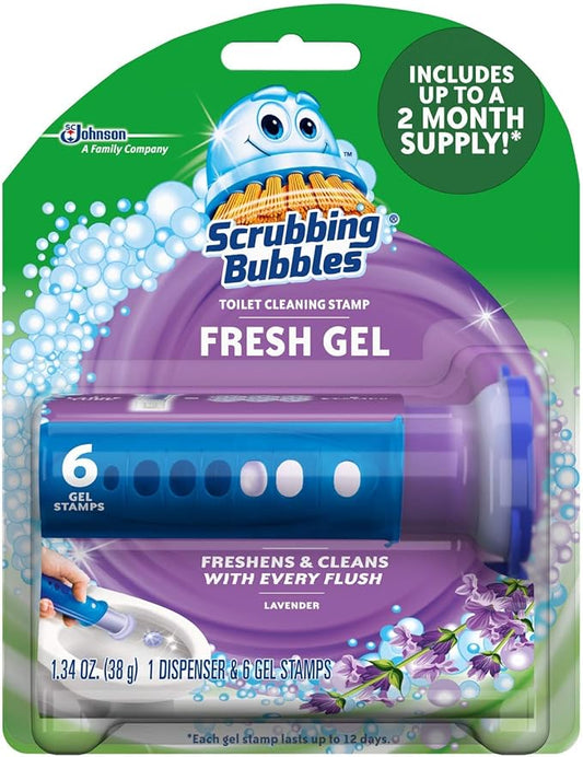Scrubbing Bubbles (Pack of 2) Toilet Cleaning Gel 1 Dispenser 6 Gel Stamps Lavender Meadow 1.34 OZ