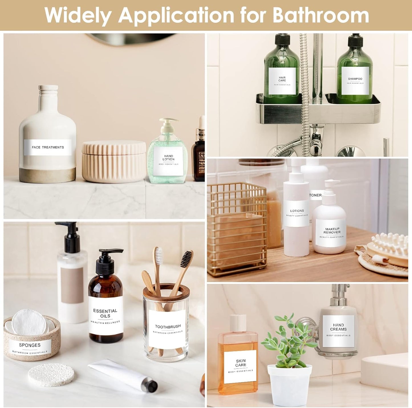 Cludoo 372 PCS Preprinted Minimalist Home Laundry Bathroom Labels for Organizing with DIY Blank Labels, Waterproof Oil Resistant Stickers for Bathroom Laundry Home Beauty Organization Supplies Labels