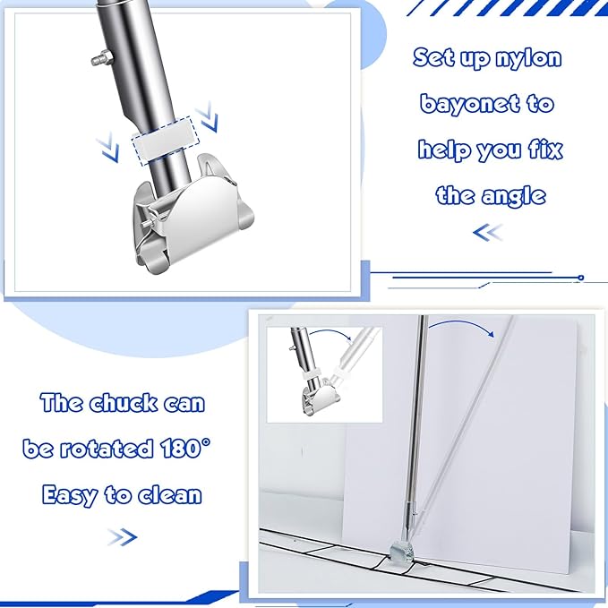 Suclain 8 Psc Clip on Dust Mop Handle with Chuck 51.18 Inch Stainless Steel Flexible Maneuvering Mop Stick Replacement for Home Restaurant Kitchen Office Bathroom Wood Laminate Tile Floor Cleaning