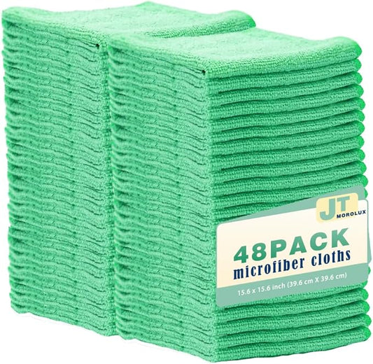 48 Pack 16'x16' Microfiber Household Cleaning Cloths - Multi-Purpose, Machine Washable, Absorbent Towels for Kitchen, Car, Home Appliances (16x16 48pk Green)