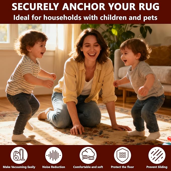 Non Slip Rug Pad Gripper, 10 x 14 Ft Extra Thick Foam Under Area Rug Carpet Pads for Any Hard Surface Floors, Keep Your Carpets Safe and in Place, Prevent Rug from Wrinkling or Buckling