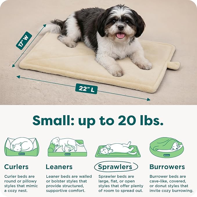 FurHaven ThermaNAP Self Warming Cat Mat/Dog Bed for Crates with Self-Warming Technology for Cozy Rest, Fully Machine Washable, Small, Plush Faux Fur, Cream