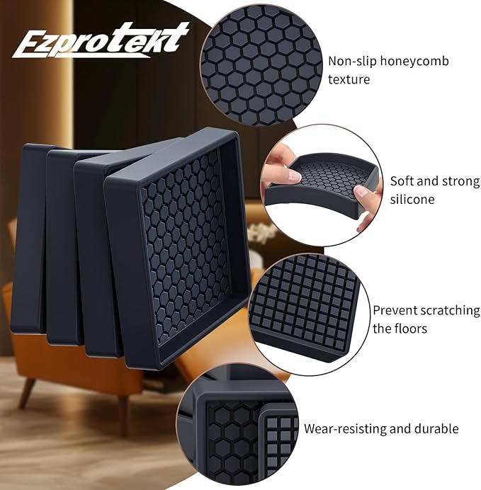 Ezprotekt Non Slip Furniture Pads, 8 Pcs 3" Anti Skid Rubber Furniture Caster Cups, Anti-Slip Furniture Coasters for Hardwood Floors, Anti Slide Floor Protectors for Bed Couch Stoppers (Black)