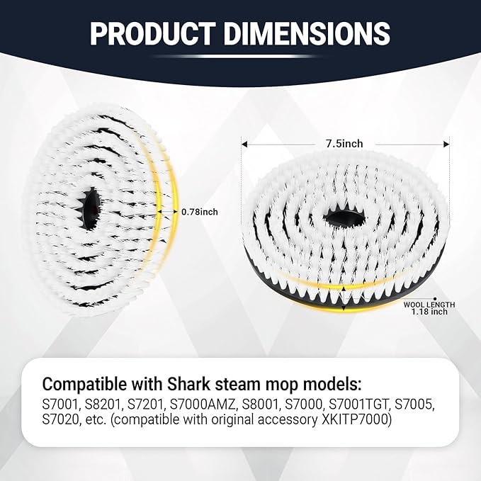 2 Pack Replacement Brush Heads for Shark Steam Mop S7000/S7001/S8201 Series, Deep Cleaning for Tiles Hardwood Floor (White)