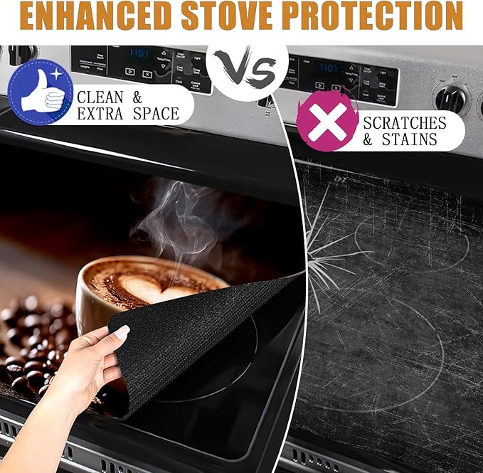 Stove Top Covers for Electric Stove, Grease-Resistant Stove Protector, Scratch-Blocking Surface Mat, Easy-Care Worktop Cover, 28.3 x 20.5 Inches, Coffee Latte Theme Decor(Coffee)