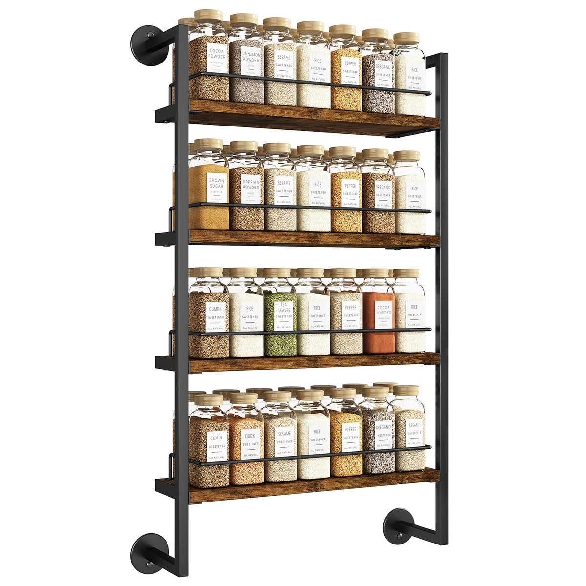 IBUYKE 4 Tier Spice Rack Wall Mount for Kitchen,Brown TLJ016H - Image 1
