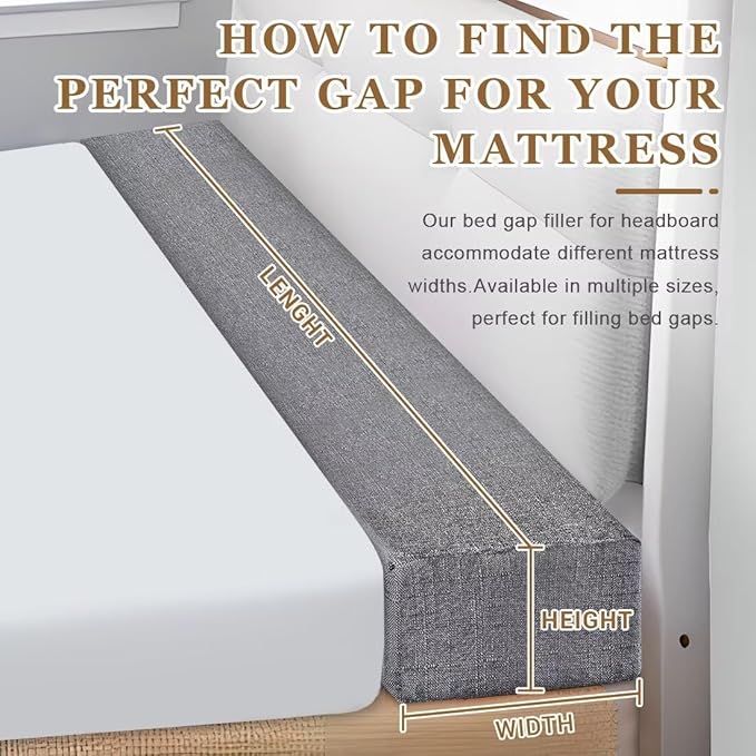 Bed Gap Filler,High-Density Bed Crack Filler with Removable Cover,Mattress Extender for Headboard Gap,Spacer Filler Between Mattress and Wall,Wedge Gap Filler,Dark Gray,54"x4"x8", Full
