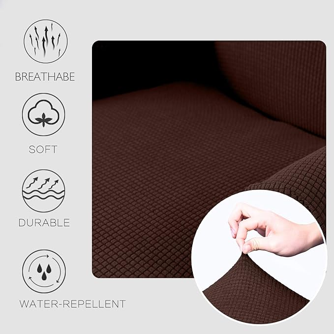 Granbest Premium Water Repellent Wingback Chair Cover 2-Piece High Stretch Jacquard Fabric Wing Back Chair Slipcovers (Wing Chair Cover, Chocolate)