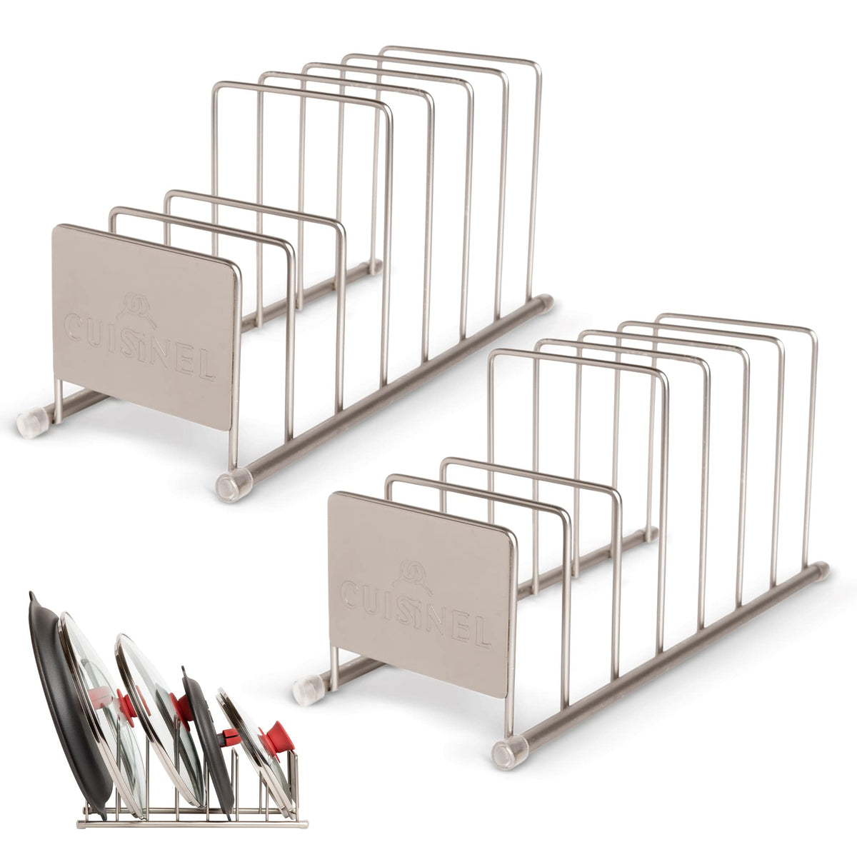Cuisinel Lid and Dish Organizer Rack - 2-Pack Satin Nickel - Image 1