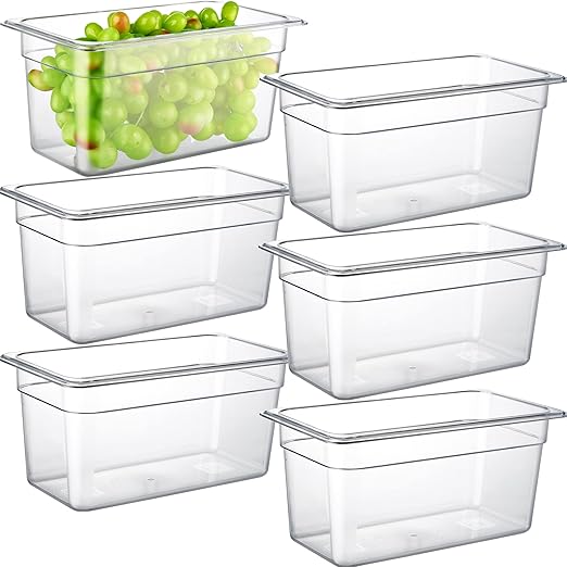 CURTA 6-Pack 1/3 Size 6" Deep NSF Polycarbonate Food Pans | Dishwasher & Freezer Safe Clear Container for Prep Tables, Buffet, Salad Bar, Commercial & Home Kitchen
