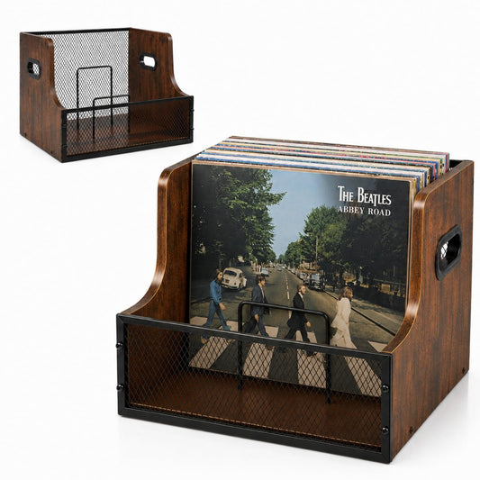 Wooden Vinyl Record Storage with Dividers, 60+ LPs Record Holder - Image 1