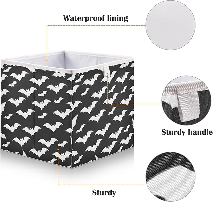 Bolaz Bat Pattern Closet Organizers Storage Cubes Storage Bins Shelf Baskets Containers for Home Room Office,Square