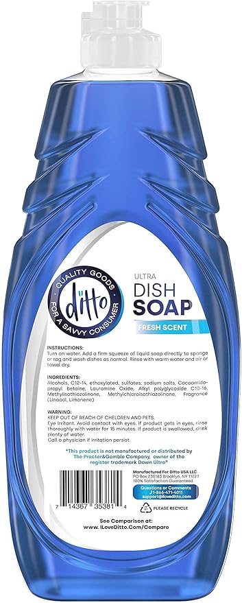 Ditto Ultra Dish Soap (Ultra) 48 fl Oz - 2 Pack - Extra Tough On Grease & Stains