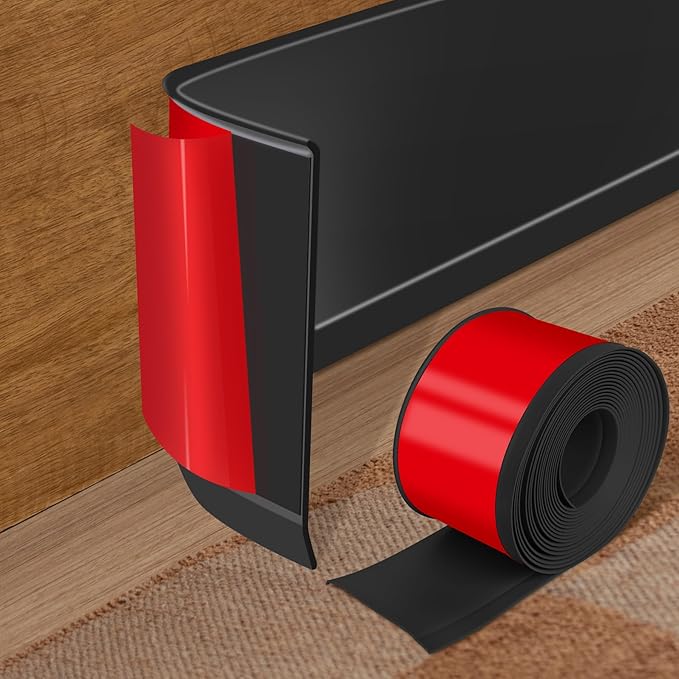 Vinyl Baseboard Molding Trim 4 Inch x 40 Feet Peel and Stick Baseboard Trim Flexible PVC Cove Base Moulding Self-Adhesive Trim for Garage Bathroom Cabinet Floor Walls, Black